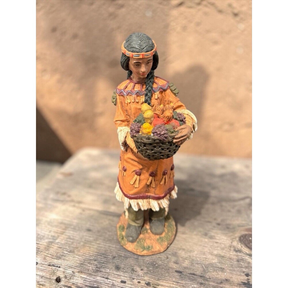 Vtg Native American Figurine Painted Resin Thanksgiving Harvest Bounty